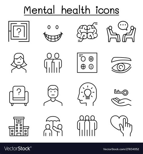 Mental Health Icon Set In Thin Line Style Vector Image