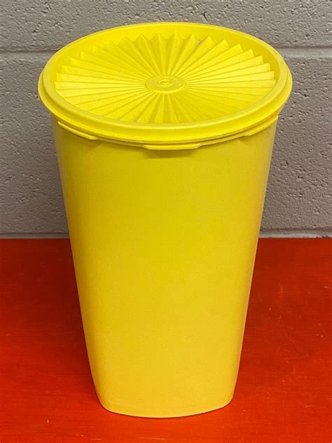 Large Vintageyellow Tupperware Canister Yellow Canister Etsy