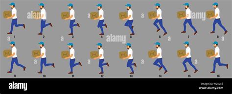 Courier Person Character Model Sheet With Walk Cycle And Run Cycle Images