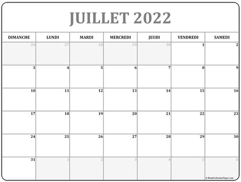 Calendrier Juillet 2022 A Imprimer Images