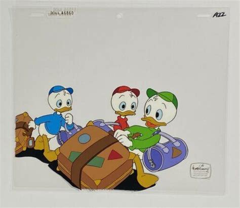 Original Production Cel And Drawing From Ducktales Huey Dewey And