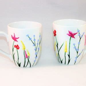 Wild Flower Coffee Mugs Hand Painted Mugs With Wild Flowers Set Of 2