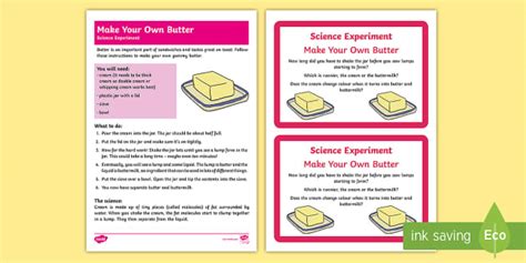 Making Butter In The Classroom Experiment And Prompt Card