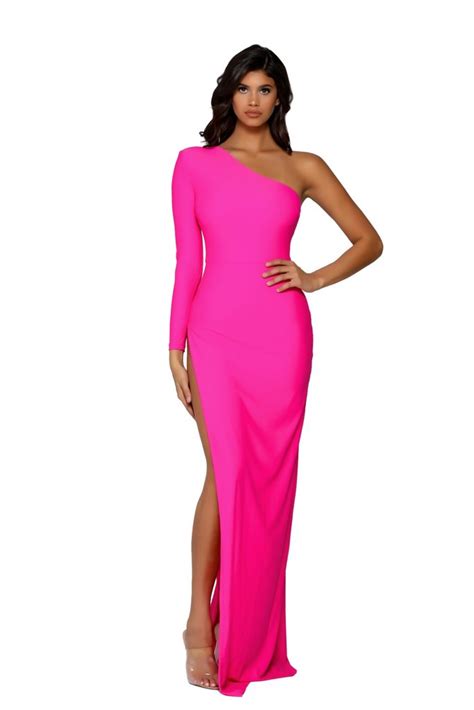 Ps Hot Pink Long Sleeve One Shoulder Maxi Dress Luxette Boutique