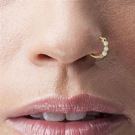 9ct Gold Nose Ring White Opal Beaded Nose Ring Thin Nose Etsy