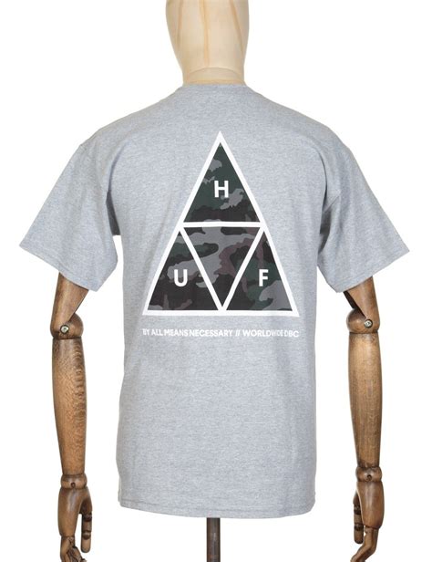 Huf Triple Triangle Muted Military T Shirt Heather Grey Clothing