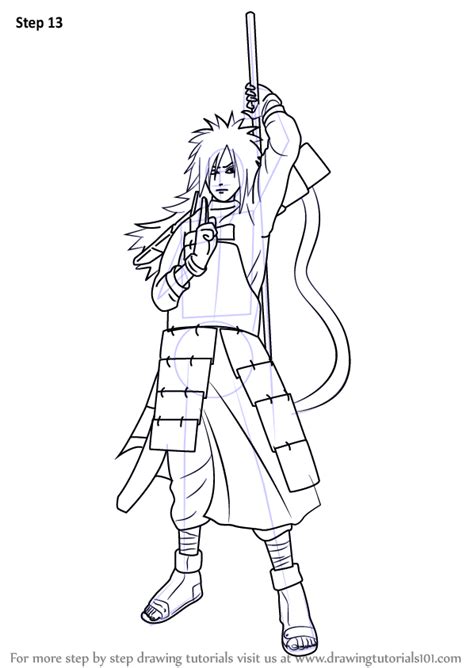 Step 1.itachi is standing on a column, so we sketch the contours of the body and the column. Learn How to Draw Madara Uchiha from Naruto (Naruto) Step ...