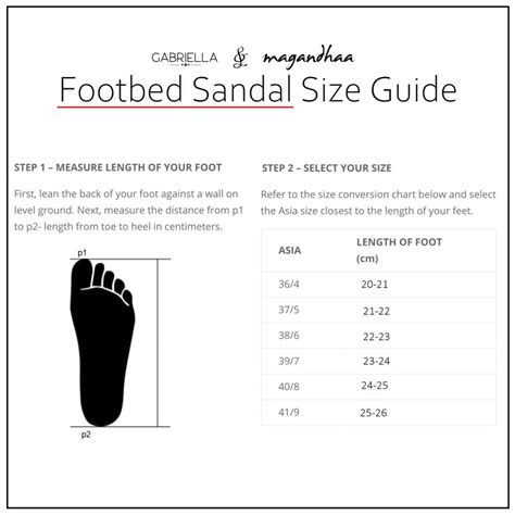 Size Chart Footbed Sandal Gabriellaspickcom