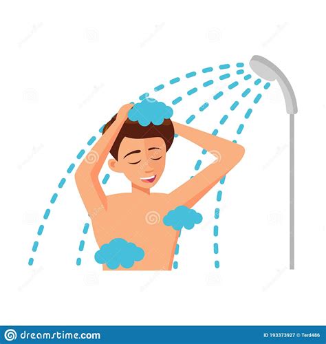Flat Design Of Cartoon Character Of Man Take A Shower Stock Vector