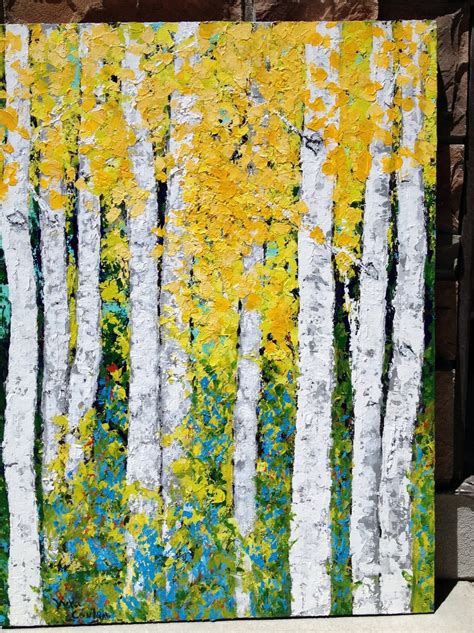 Aspen Birch Trees Original Acrylic Painting On 24 X 36 Canvas