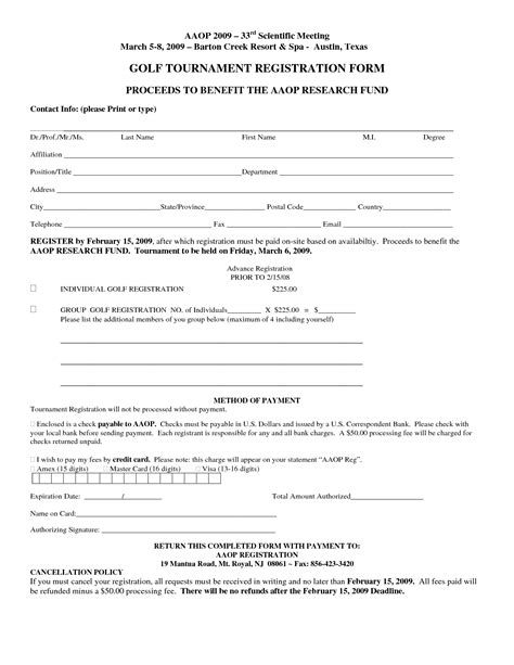 Printable Golf Tournament Registration Form Template Printable Templates