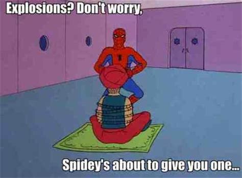 What's the meme about spider man sitting on a desk? COMICS: The Avengers Confront Spider-Man In First Look At ...