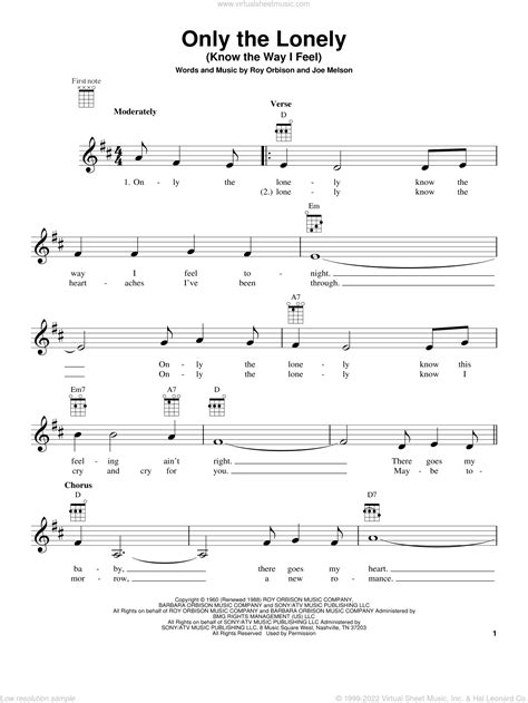 Only The Lonely Know The Way I Feel Sheet Music For Ukulele