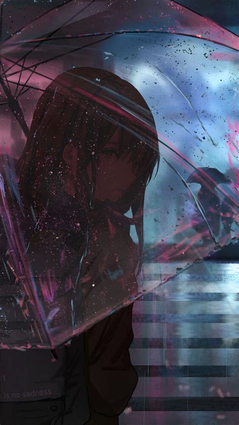 Download Wallpaper 1080x1920 Girl Umbrella Anime Rain