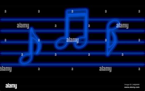 Blue Glowing Music Notes In Neon Light Stock Photo Alamy