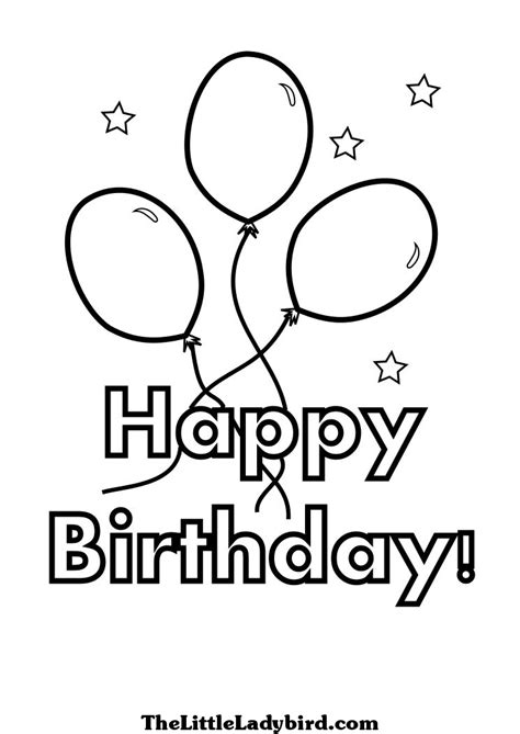 Happy Birthday Coloring Page With Balloons And Stars Coloring Az