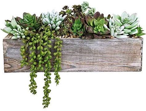Winlyn Artificial Pre Made Succulent Wood Planter