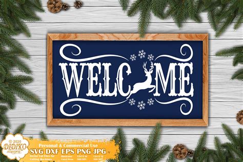 Christmas Welcome Sign Svg Reindeer Svg Silhouette Didiko Designs