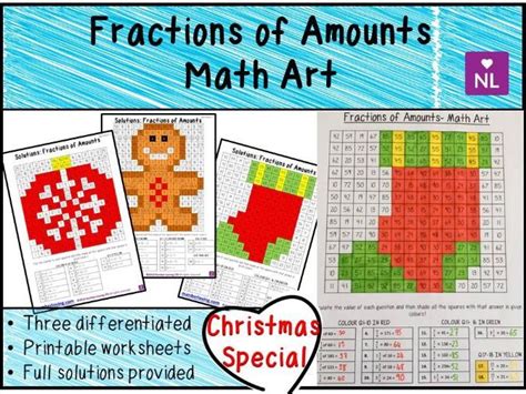 Christmas Maths Fractions Of Amounts Math Art Worksheets Teaching