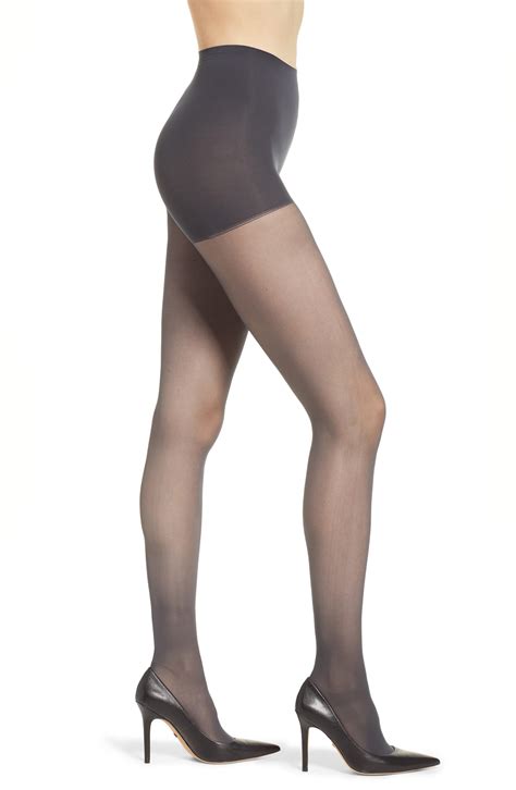 dkny light opaque control top tights in gray save 64 lyst