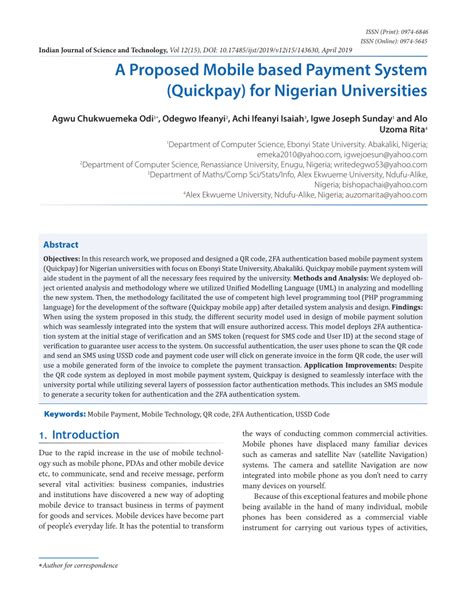 PDF A Proposed Mobile Based Payment System Quickpay For Nigerian Universities