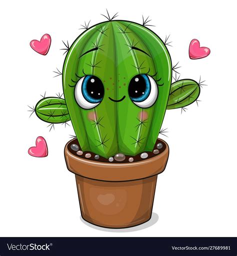 Cute Cartoon Cactus With Eyes Isolated On A White Background Download
