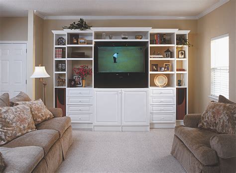 White Wall Unit With Stepped Back Side Cabinets Traditional Living