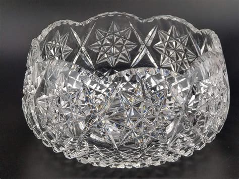Large Cut Glass Crystal Salad Bowl With Star Pattern Etsy Uk