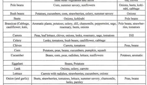 the vegetable companion planting chart is shown