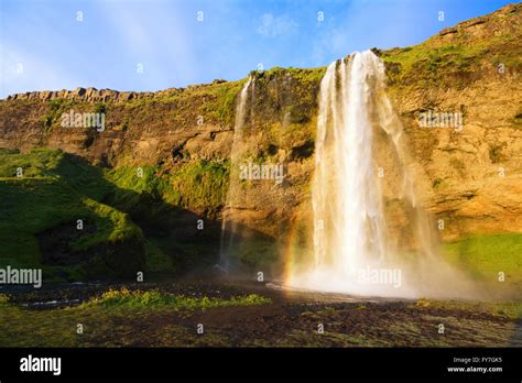 Seljalandfoss Waterfall At Sunset Iceland Stock Photo Alamy