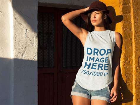 New Tank Top Mockup Of A Beautiful Woman Wearing A Hat Try It Here