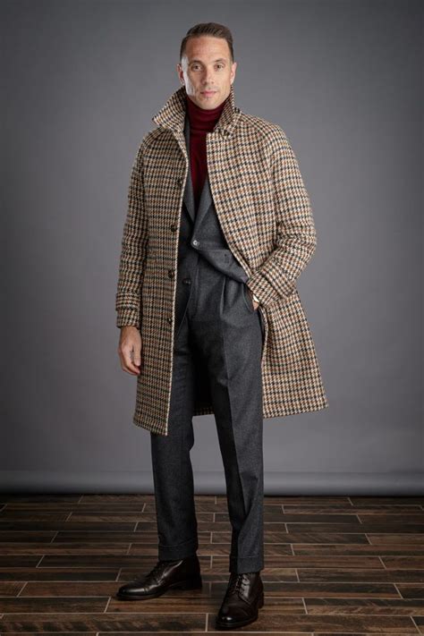 Brown Houndstooth Balmacaan Coat Dapper Mens Fashion Mens Fashion