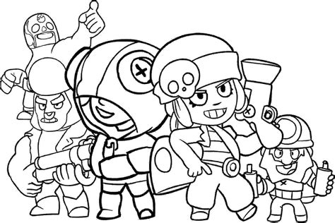 brawl stars characters dynamike leon penny el primo and bull coloring page free printable