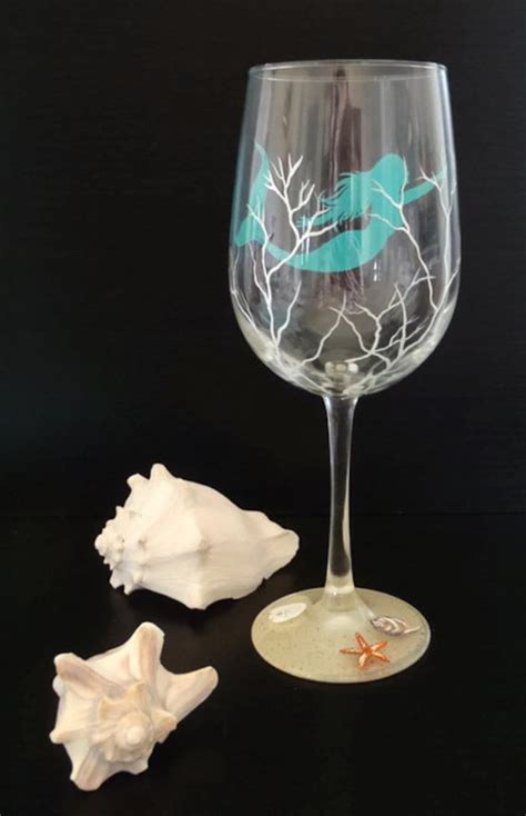 Mermaid Wine Glass Hand Painted Nautical By Lkcustomcreations