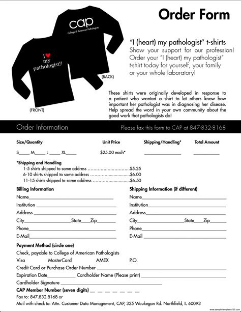 T Shirt Order Form Template Word Sample Sample Templates
