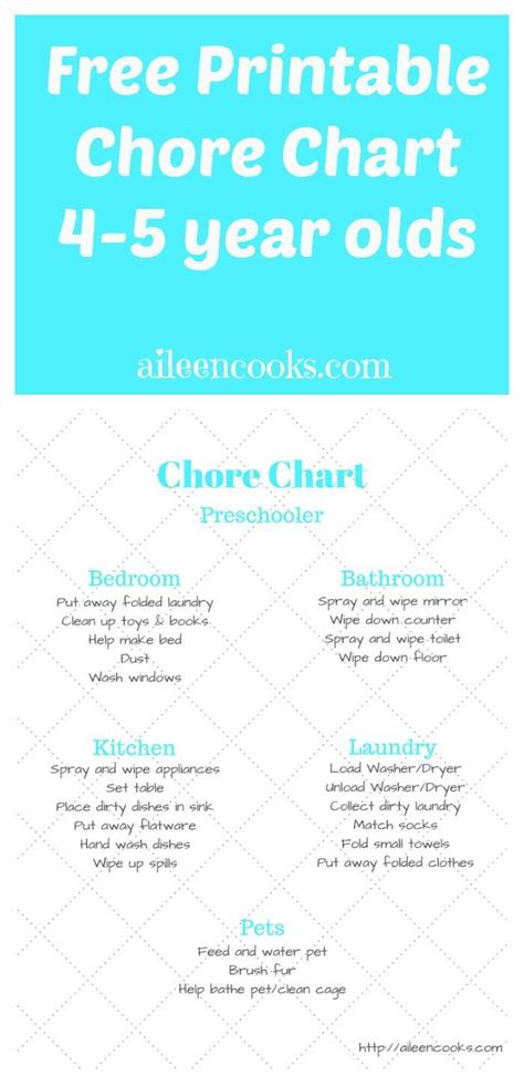 Printable Preschooler Chore Chart Chore Chart 4 Year Old Chores
