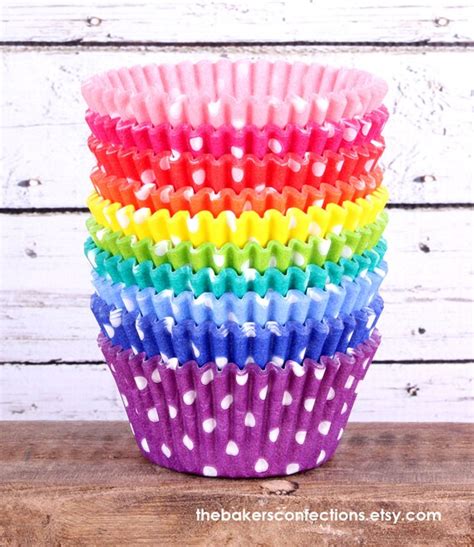 Rainbow Polka Dot Cupcake Liners 10 Fun By Thebakersconfections