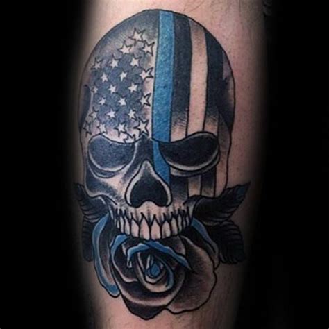 50 Thin Blue Line Tattoo Designs For Men Symbolic Ink Ideas Flower