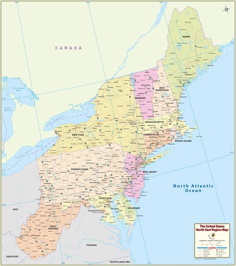 Large Us Northeast Region Map Hd