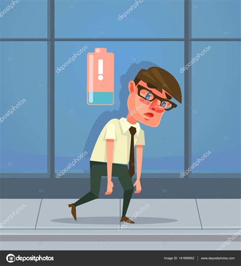 Tired Man Office Worker Character Has No Energy Vector Flat Cartoon