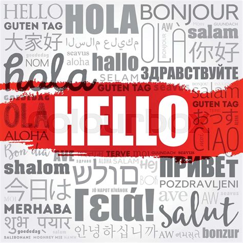 Hello Word Cloud Collage In Different Languages Of The World Stock