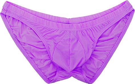 Summer Code Mens Sexy Bikini Brief Elastic Silky Ruched Back Underwear Swimwear Purple At