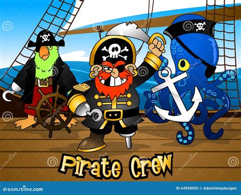 Pirate Crew With The Captain On A Ship Deck Stock Vector Image 64950005