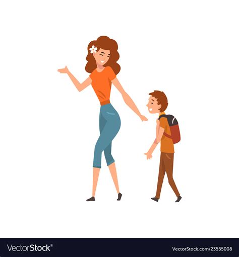 mother talking with her son who walking royalty free vector