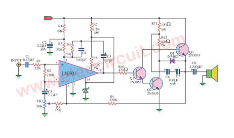 108 power amplifier circuit diagram with pcb layout eleccircuit com. Three Simple 50w OTL audio amplifier circuit by 2N3055