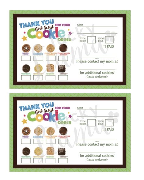 Abc Girl Scout Cookie Thank Youorder Formreceipt Printable Etsy