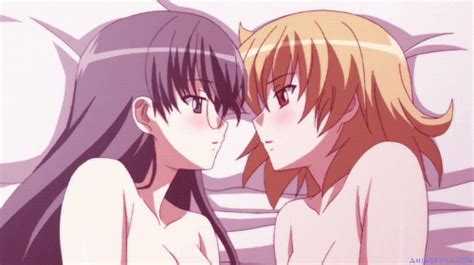 Rule 34 2girls Aki Sora Animated Aoi Nami Glasses Kissing Long Hair