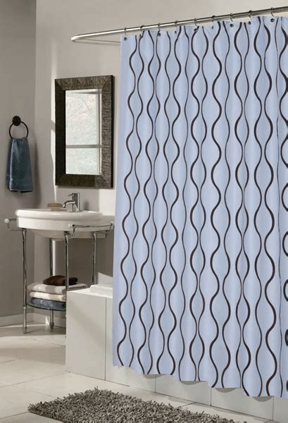 geneva bluebrown fabric hookless shower curtain