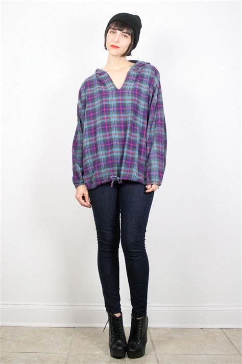 Vintage 90s Grunge Flannel Shirt Plaid Flannel Shirt Hooded Etsy