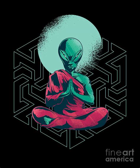 Alien Yoga Buddha Buddhist UFO Believer Gift Digital Art By Thomas